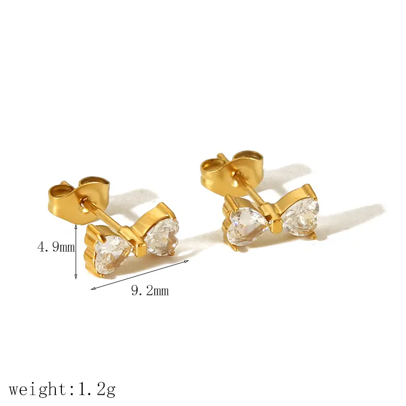 1 Pair Sweet Simple Style Bow Knot Shape Stainless Steel 18K Gold Plated Rhinestones Women's Stud Earrings h5 Picture2